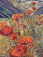 The Poppies are in Bloom at Lake Louise - detail